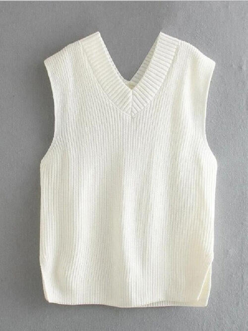 Light Gray Ribbed V-Neck Sleeveless Sweater Vest Sentient Beauty Fashions Apparel &amp; Accessories