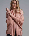 Rosy Brown Double Take Dolman Sleeve Open Front Ribbed Trim Longline Cardigan Sentient Beauty Fashions Apparel & Accessories