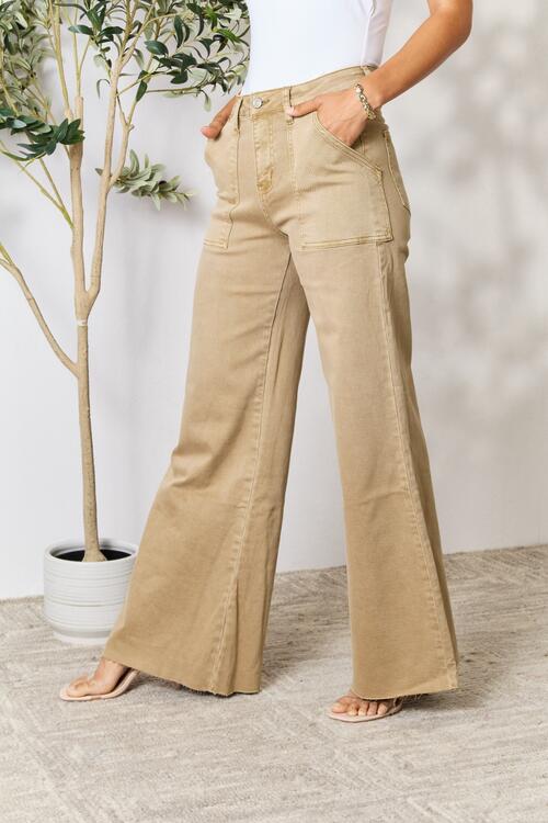 Gray BAYEAS Raw Hem Wide Leg Jeans Sentient Beauty Fashions Apparel & Accessories