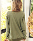 Dark Khaki BiBi Waffle Knit Contrast Trim Long Sleeve T-Shirt