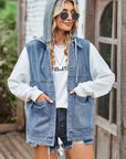 Light Slate Gray Sleeveless Hooded Denim Jacket with Pockets Sentient Beauty Fashions Apparel & Accessories