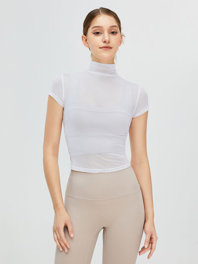 Light Gray Turtleneck Cap Sleeve Active T-Shirt Sentient Beauty Fashions Apparel &amp; Accessories