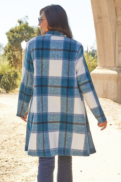 Dim Gray Double Take Full Size Plaid Button Up Lapel Collar Coat Sentient Beauty Fashions Apparel &amp; Accessories