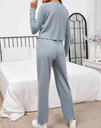 Light Gray Button Front Long Sleeve Top and Pants Lounge Set Sentient Beauty Fashions Apparel & Accessories