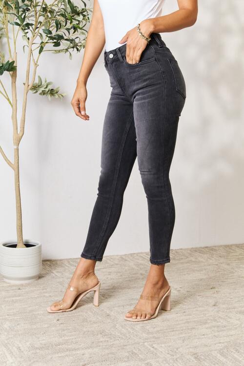 Light Gray BAYEAS Cropped Skinny Jeans Sentient Beauty Fashions Apparel &amp; Accessories