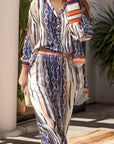 Tan Printed Lantern Sleeve Top and Wide Leg Pants Set Sentient Beauty Fashions Apparel & Accessories