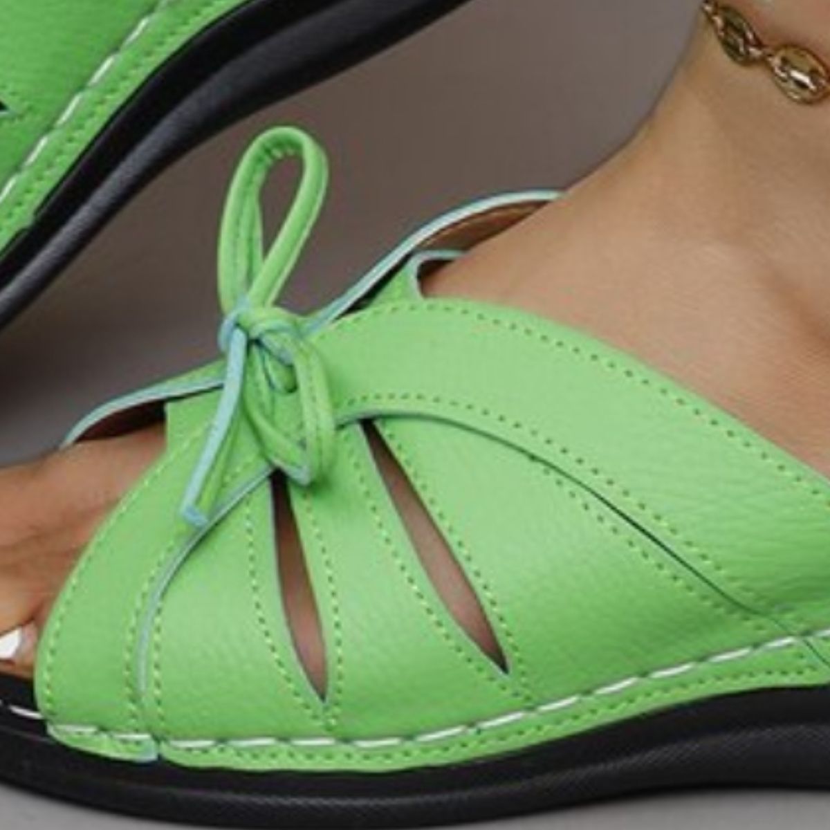 Slate Gray Tied Open Toe Low Heel Sandals Sentient Beauty Fashions Shoes