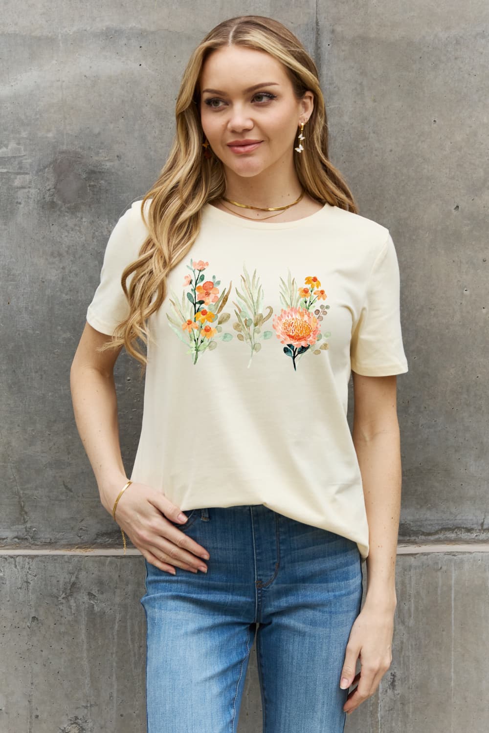 Light Slate Gray Simply Love Flower Graphic Round Neck Cotton Tee Sentient Beauty Fashions Apparel &amp; Accessories