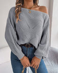 Gray Openwork Long Sleeve Sweater