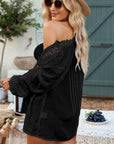 Dark Slate Gray Crochet Lace Three-Quarter Sleeve Blouse Sentient Beauty Fashions Swimwear