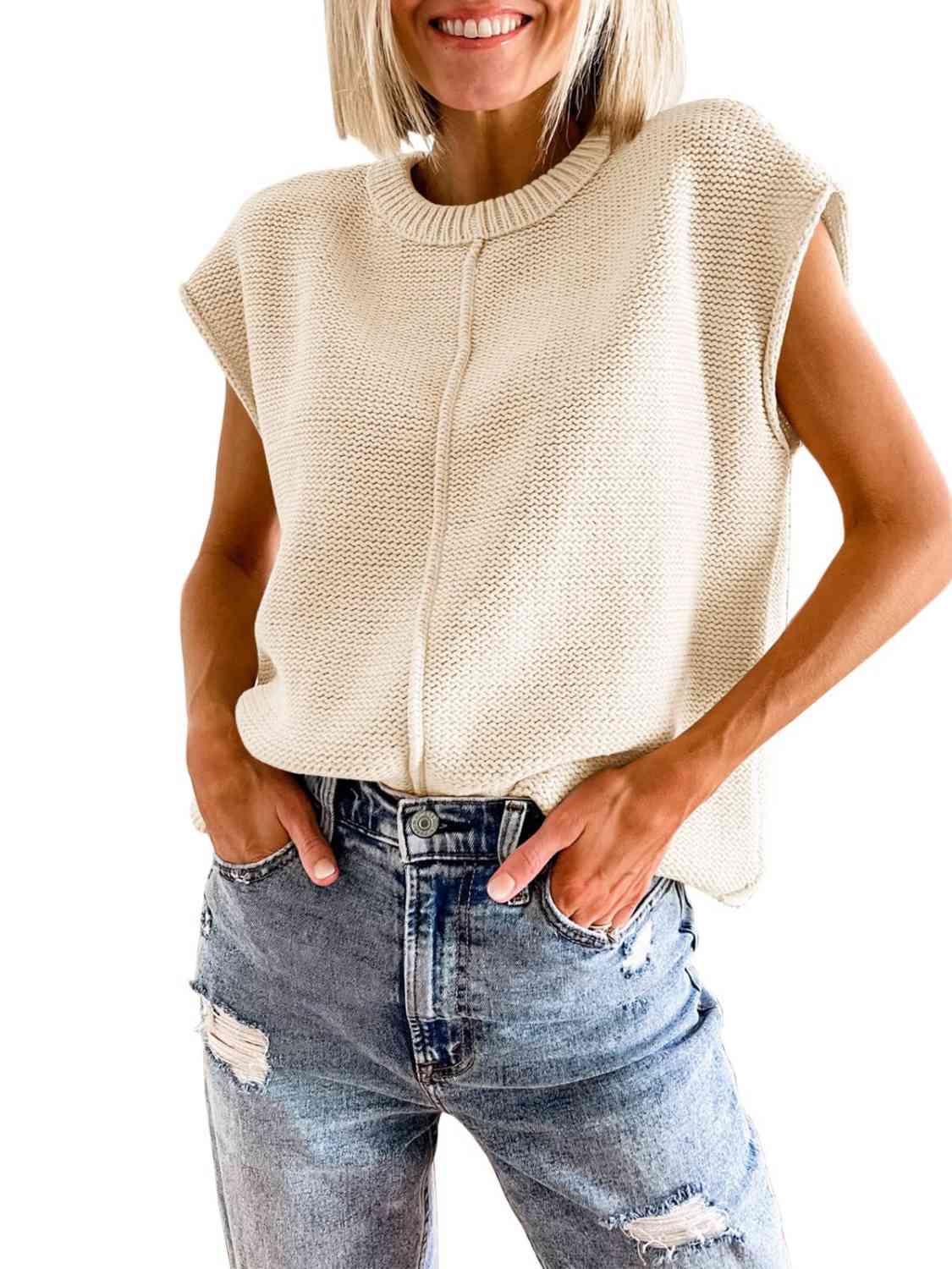 Light Gray Cap Sleeve Sweater Vest