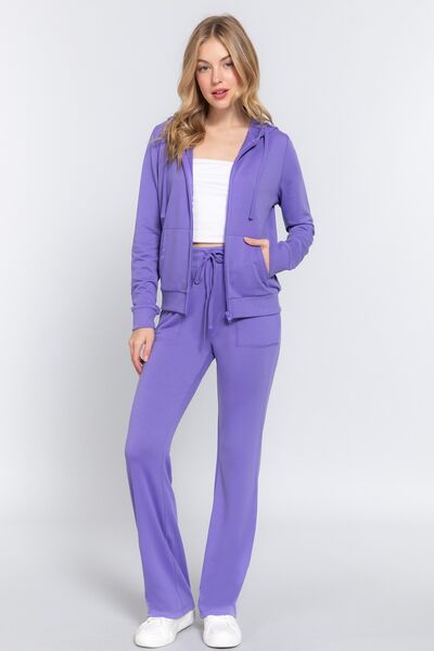 Lavender ACTIVE BASIC French Terry Zip Up Hoodie and Drawstring Pants Set Sentient Beauty Fashions Apparel & Accessories