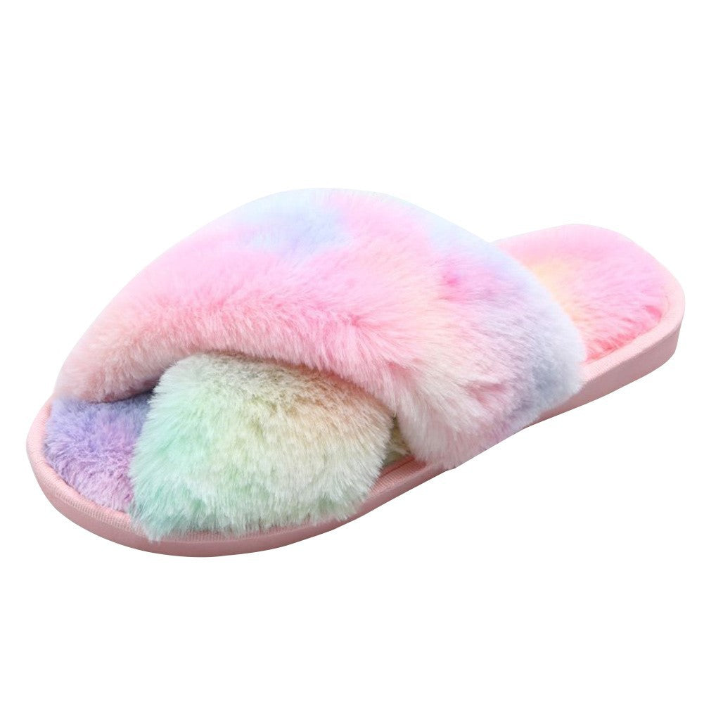 Thistle Faux Fur Crisscross Strap Slippers Sentient Beauty Fashions slippers
