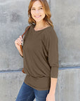Dark Gray Basic Bae Full Size Round Neck Batwing Sleeve Blouse Sentient Beauty Fashions Apparel & Accessories