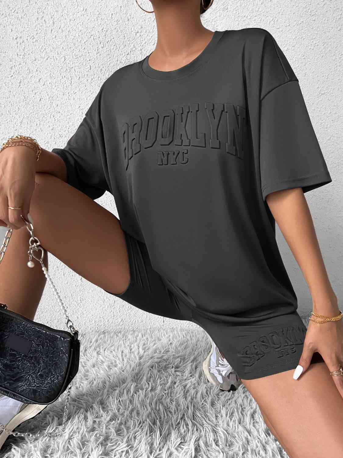 Dark Slate Gray BROOKLYN NYC Graphic Top and Shorts Set Sentient Beauty Fashions Apparel &amp; Accessories