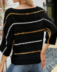 Black Eyelet Striped Round Neck Knit Top Sentient Beauty Fashions Apparel & Accessories