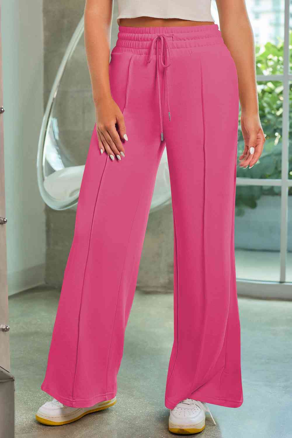 Rosy Brown Drawstring Wide Leg Pants with Pockets Sentient Beauty Fashions Apparel &amp; Accessories