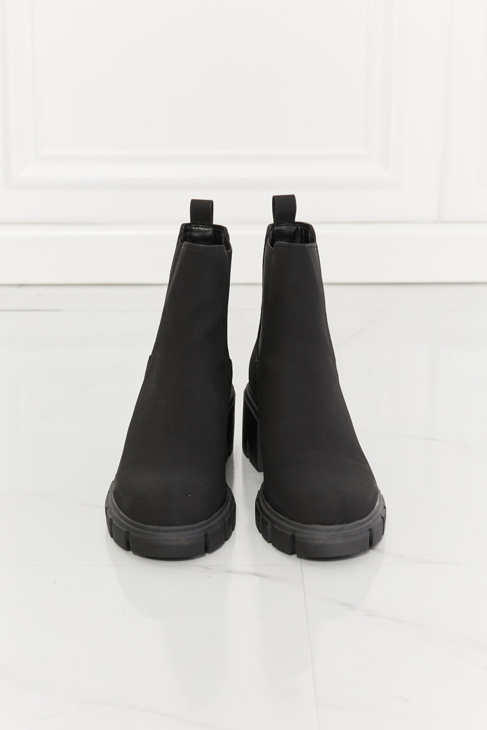 Beige MMShoes Work For It Matte Lug Sole Chelsea Boots in Black Sentient Beauty Fashions shoes