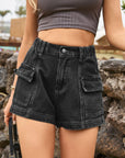 Dark Slate Gray High-Waist Denim Shorts with Pockets