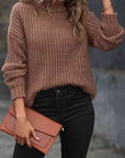 Dim Gray Turtleneck Rib-Knit Sweater