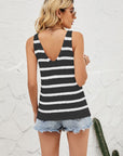 Light Gray Striped V-Neck Knit Tank Sentient Beauty Fashions Tops