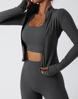 Light Gray Zip Up Mock Neck Active Outerwear Sentient Beauty Fashions Apparel & Accessories