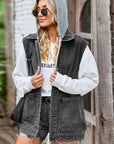 Slate Gray Button Up Sleeveless Denim Jacket with Pockets Sentient Beauty Fashions Apparel & Accessories