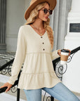 Gray Long Sleeve V-Neck Cable-Knit Blouse