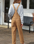 Dim Gray Wide Strap Buttoned Straight Overalls Sentient Beauty Fashions Apparel & Accessories