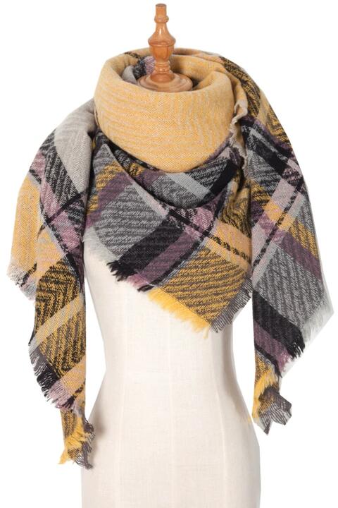 Rosy Brown Plaid Raw Hem Polyester Scarf Sentient Beauty Fashions *Accessories
