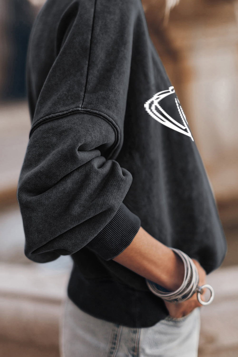 Dark Slate Gray Round Neck Long Sleeve FOOTBALL Graphic Sweatshirt Sentient Beauty Fashions Apparel &amp; Accessories