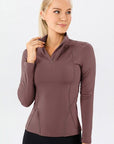 Dark Slate Gray Mock Neck Quarter Zip Active T-Shirt Sentient Beauty Fashions Apparel & Accessories