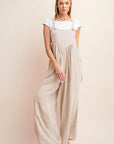 Light Gray Kori America Sleeveless Ruched Wide Leg Overalls Sentient Beauty Fashions Apparel & Accessories