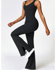 Dark Slate Gray Wide Strap Bootcut Slit Active Jumpsuit Sentient Beauty Fashions Apparel & Accessories