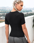 Black Round Neck Short Sleeve Active Top Sentient Beauty Fashions Activewear