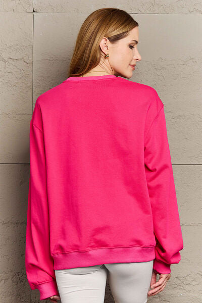 Violet Red Simply Love Full Size LOVE Round Neck Sweatshirt Sentient Beauty Fashions Apparel &amp; Accessories