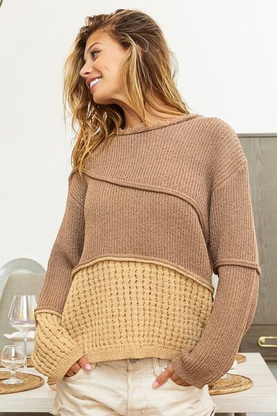 Rosy Brown BiBi Texture Detail Contrast Drop Shoulder Sweater Sentient Beauty Fashions Apparel & Accessories