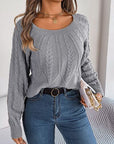 Light Slate Gray Cable-Knit Round Neck Long Sleeve Sweater Sentient Beauty Fashions Apparel & Accessories