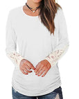 Light Gray Lace Detail Long Sleeve Round Neck T-Shirt Sentient Beauty Fashions Apparel & Accessories