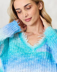 Light Gray BiBi Tie Dye Frayed Hem Sweater Sentient Beauty Fashions Apparel & Accessories