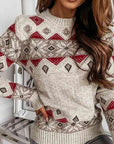 Gray Snowflake Round Neck Sweater