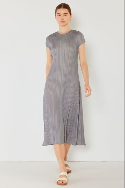 Light Gray Marina West Swim Pleated Cap Sleeve A-Line Dress Sentient Beauty Fashions Apparel & Accessories