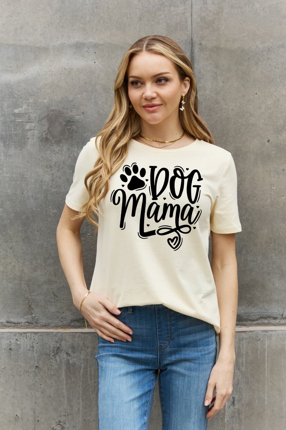 Rosy Brown Simply Love Full Size DOG MAMA Graphic Cotton T-Shirt Sentient Beauty Fashions