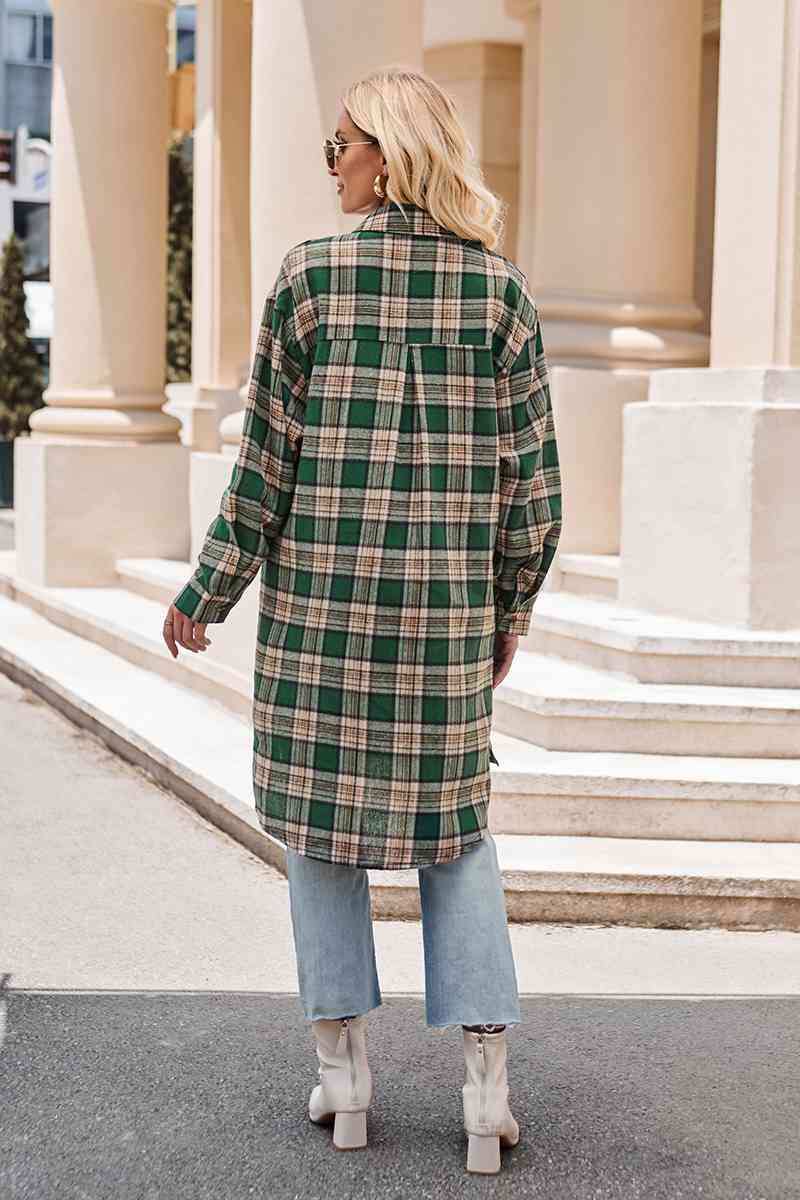Dark Gray Plaid Collared Neck Long Sleeve Coat Sentient Beauty Fashions Apparel &amp; Accessories