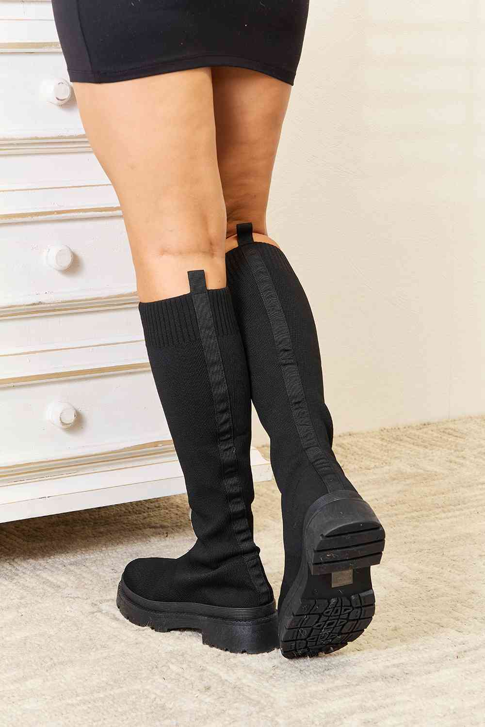 Dark Slate Gray WILD DIVA Footwear Knee High Platform Sock Boots
