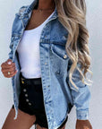Gray Distressed Snap Down Denim Jacket Sentient Beauty Fashions Apparel & Accessories