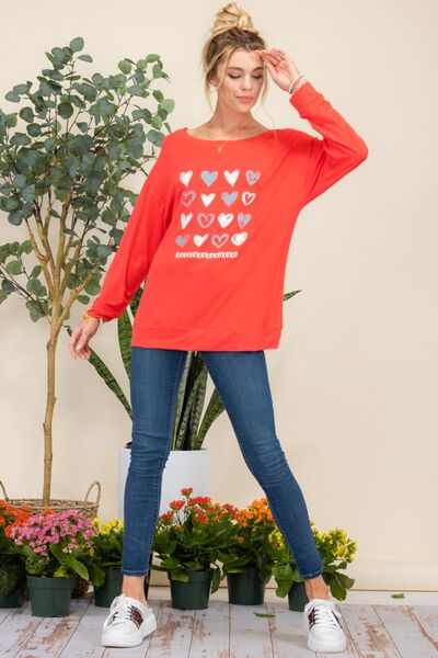 Dark Slate Gray Celeste Full Size Heart Graphic Long Sleeve T-Shirt Sentient Beauty Fashions Apparel &amp; Accessories