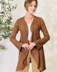 Saddle Brown Culture Code Full Size Open Front Long Sleeve Cardigan Sentient Beauty Fashions Apparel & Accessories