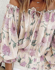 Gray Floral Off-Shoulder Flounce Sleeve Blouse Sentient Beauty Fashions Apparel & Accessories