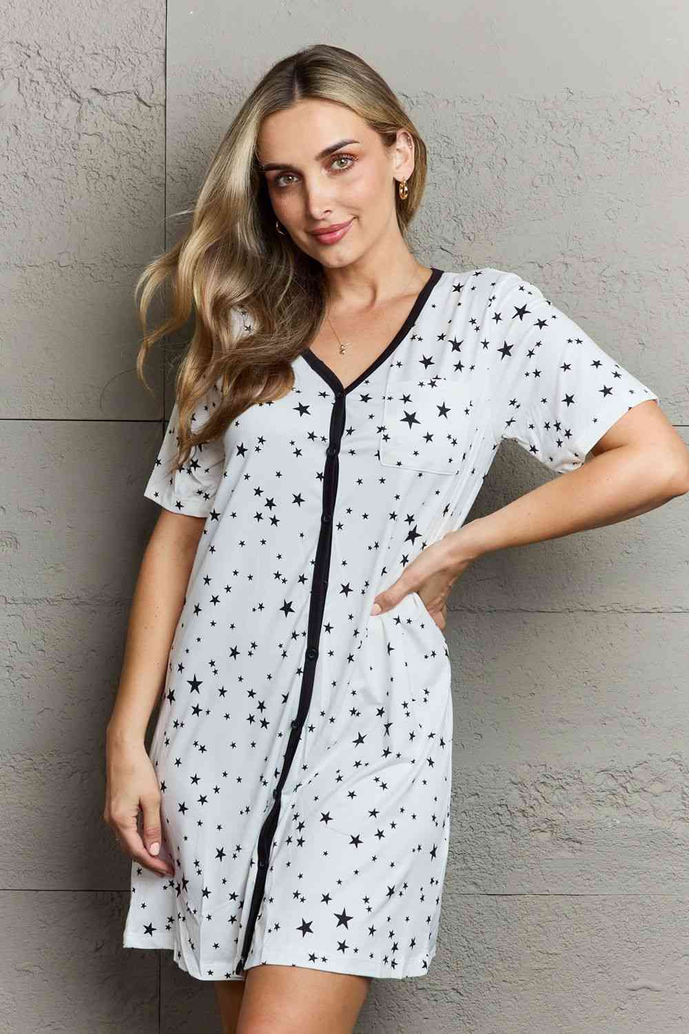 Gray MOON NITE Quilted Quivers Button Down Sleepwear Dress Sentient Beauty Fashions Apparel & Accessories
